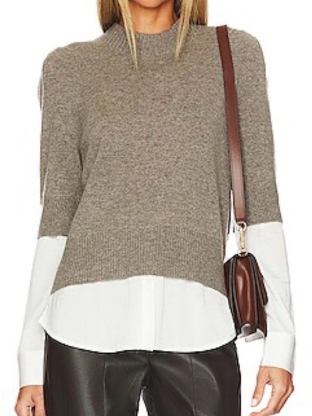 Brochu Walker Stella The Looker in Otter Melange White Layered Cashmere Sweater